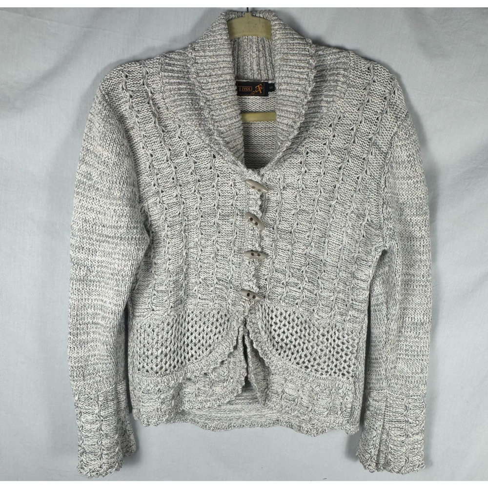 Tivoli of Ireland Gray Knit Cardigan Sweater EUC Women's Size S, Linen / Cotton